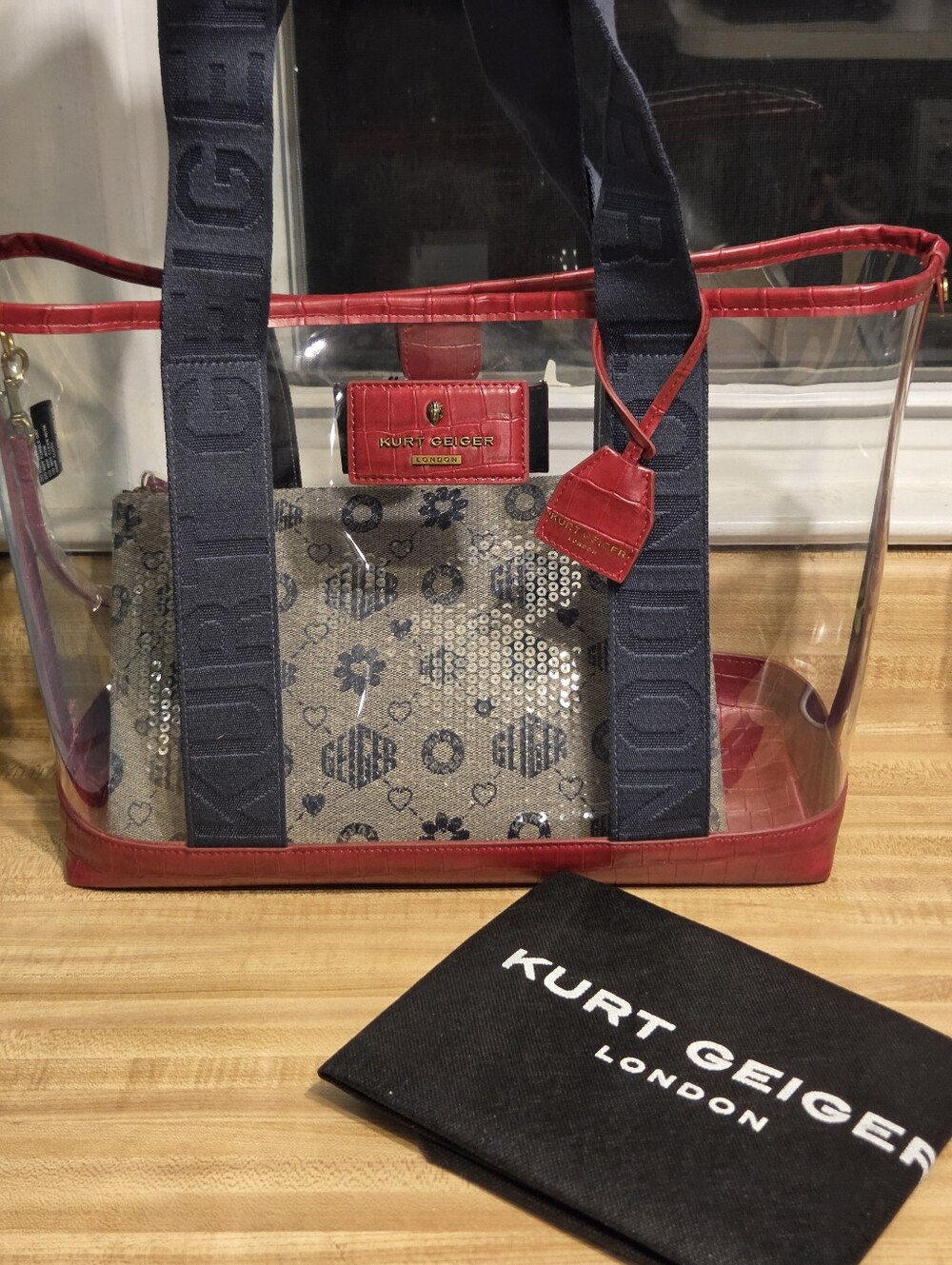 Kurt Geiger NWT Clear Tote W/Matching Wristlet/Pouchette & Dustbag